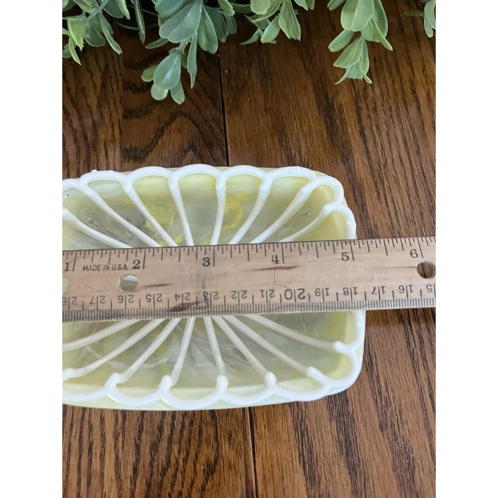 Vintage Yellow White Marbled Plastic Soap Dish Removable Drain Tray Retro New